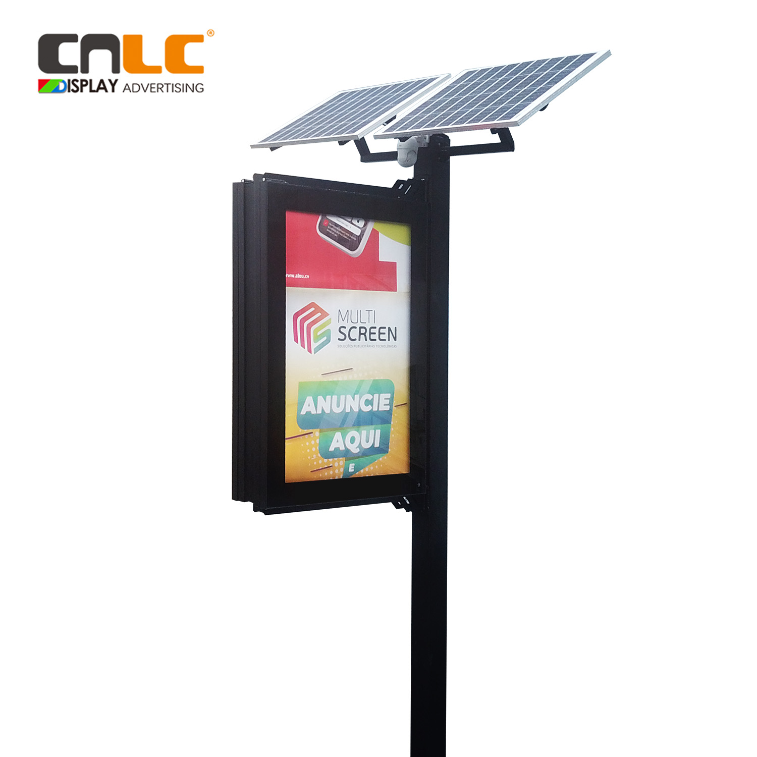 Caixa de luz de cartaz de rolagem de poste de rua com painel solar