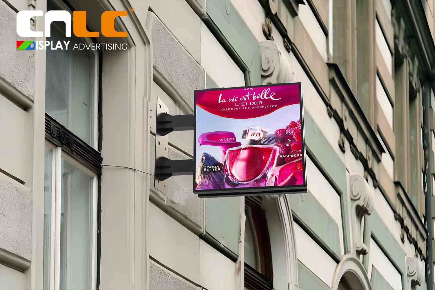 Placa de LED para áreas externas em formato de lâmina para lojas de varejo | Fixada na parede, P2.5, classificação IP56