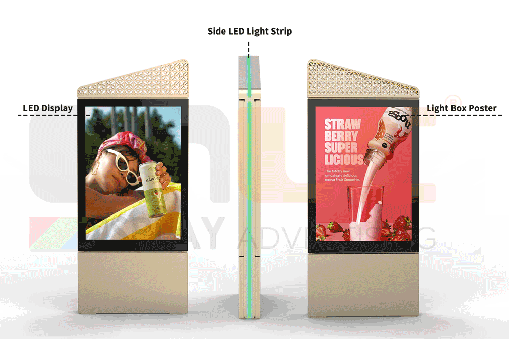 Dual-Sided Totem with LED Screen and Backlit Poster Light Box