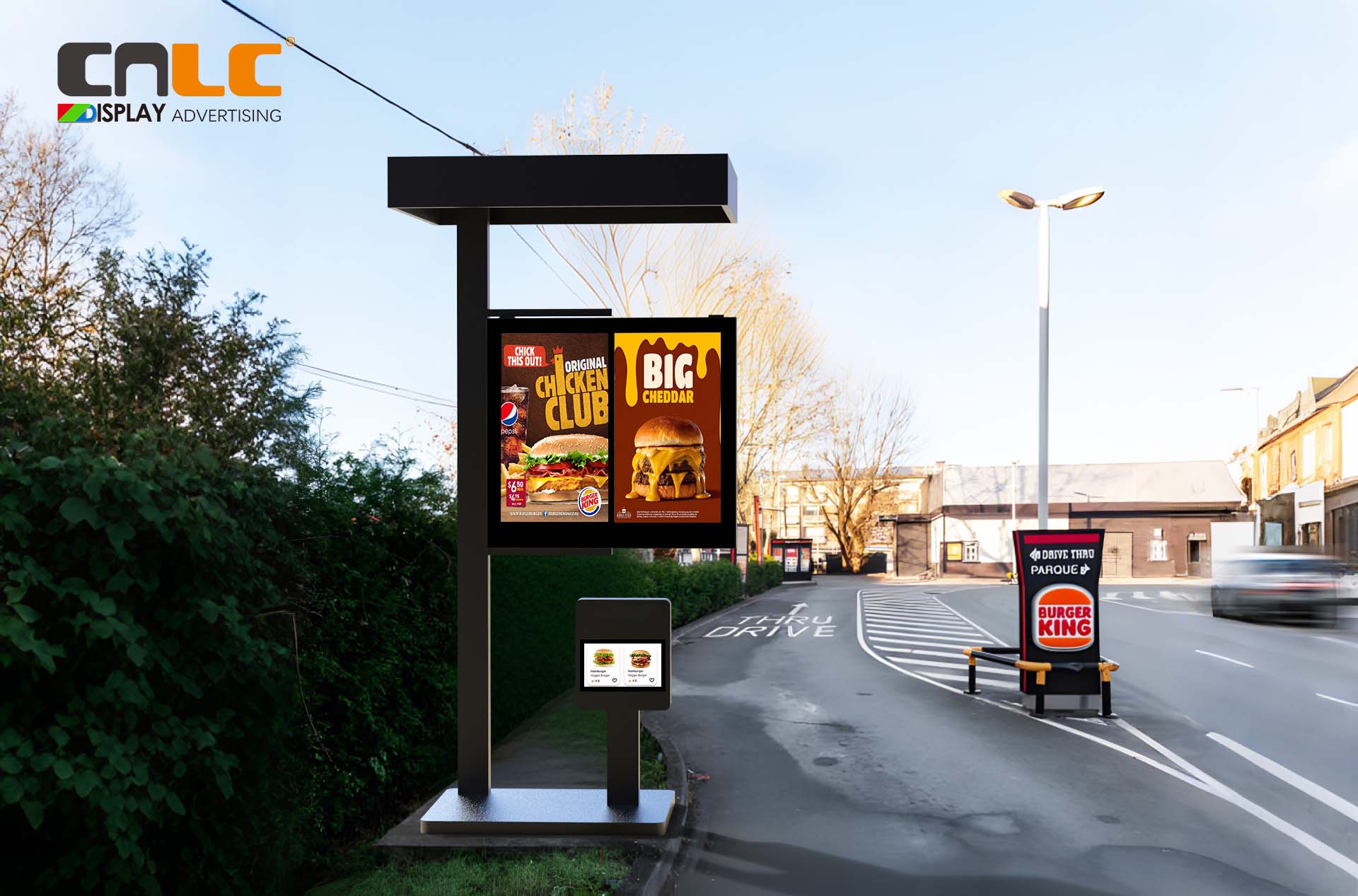 Drive-thru digital menu board for restaurant