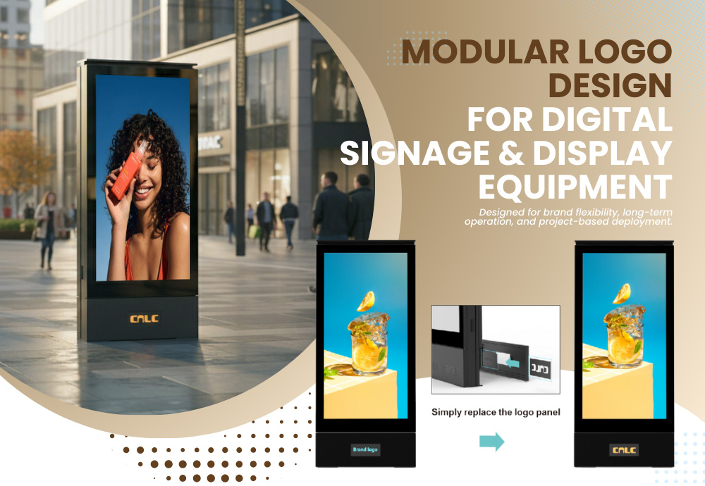 Display digital personalizável com solução de substituição rápida de logotipo