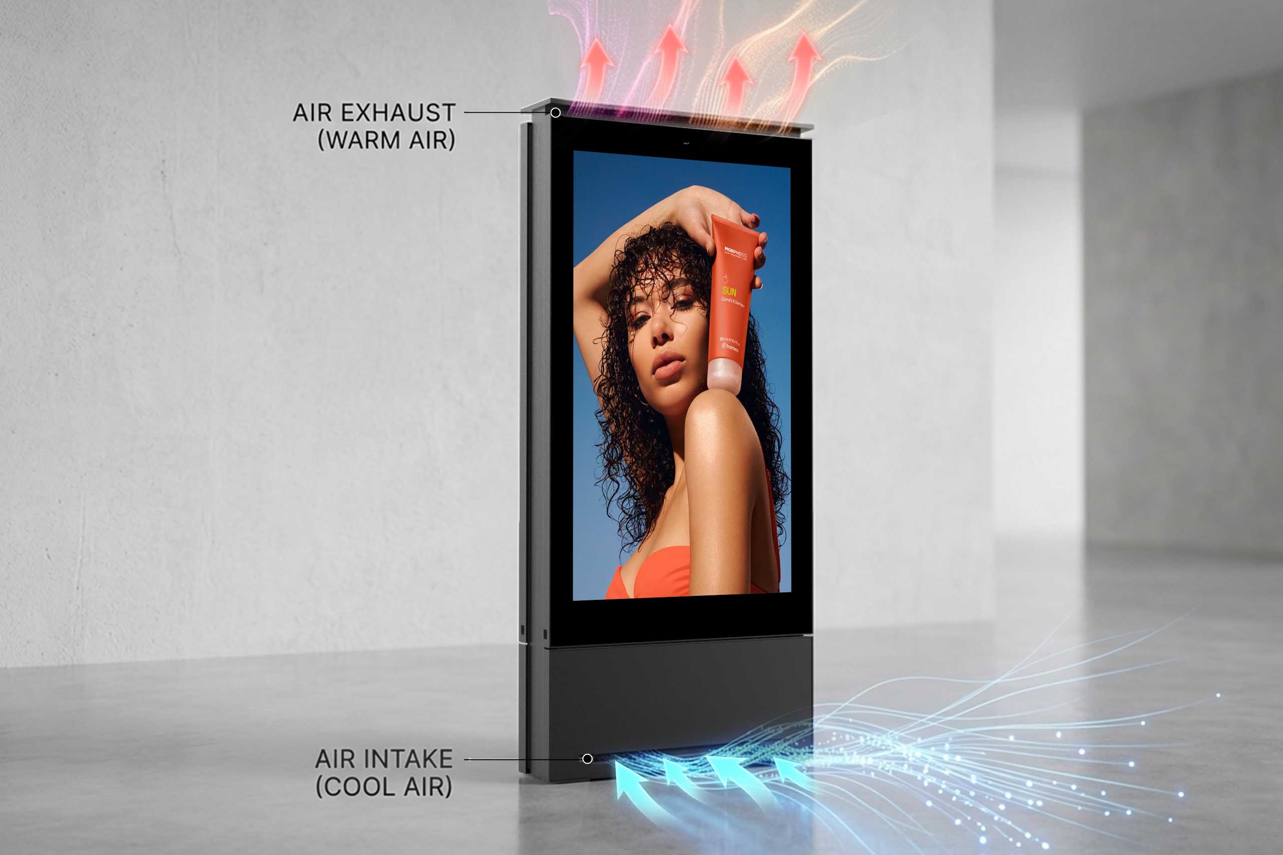 outdoor LED totem airflow cooling system with efficient heat dissipation design for stable performance