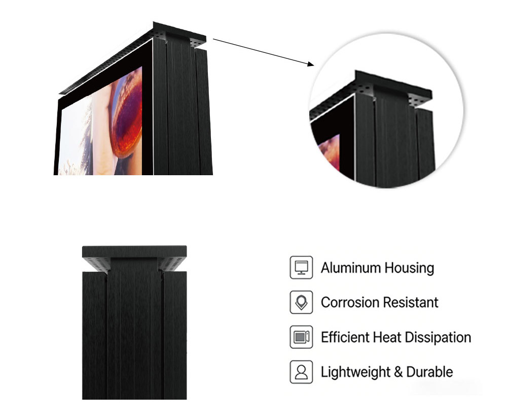 Portable outdoor LCD display with durable aluminum frame designed for long-term outdoor use  Title