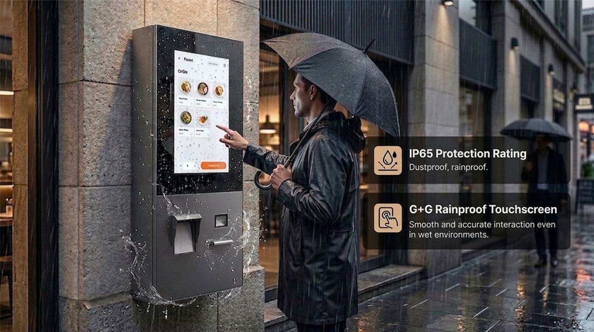 IP65 Weatherproof Protection IP65 rated outdoor kiosk with weatherproof and waterproof design for harsh environments