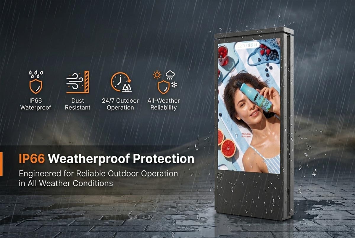 IP66 Protection for All-Weather LED Display Enclosure Systems IP66 rated outdoor LED display enclosure designed for rain, dust and harsh weather conditions