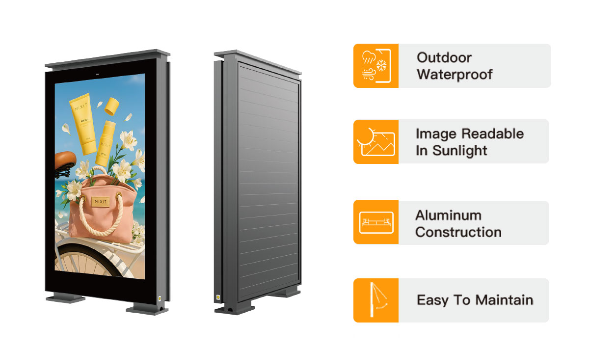 Engineered for Public Environments Smart city kiosk featuring ambient light sensor, IK10 tempered glass, steel housing, and commercial grade LCD display