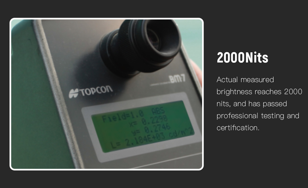 2000 nits display, brightness test, sunlight visible screen
