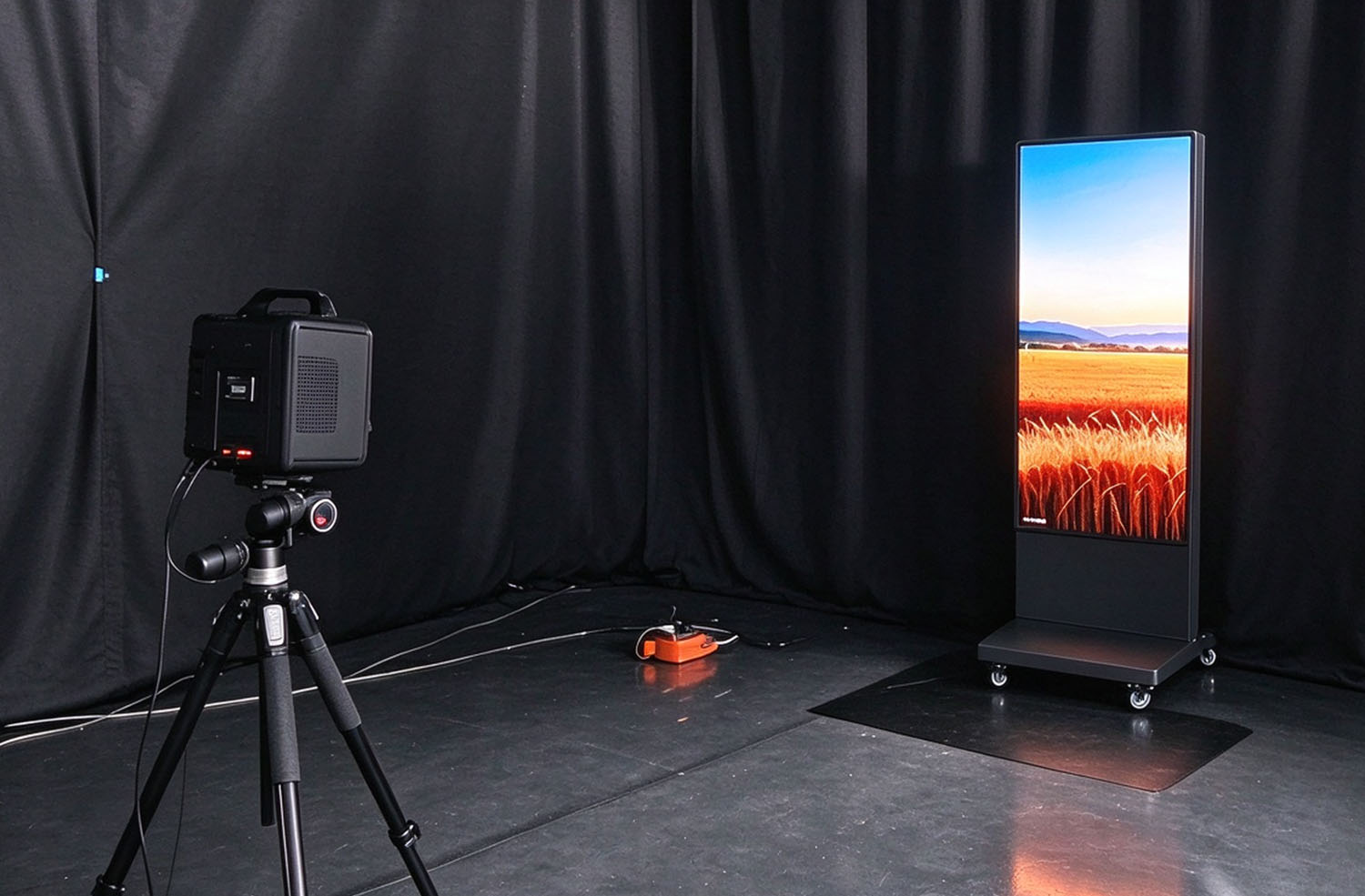MiP LED display undergoing pixel-by-pixel calibration during the manufacturing process.